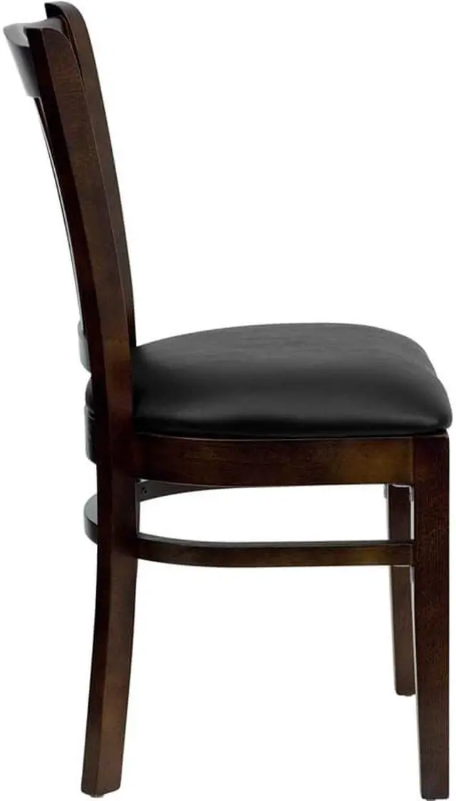 Alt view image 9 of 17 - Flash Furniture XU-DGW0008VRT-WAL-BLKV-GG Hercules Series Walnut Finished Vertical Slat Back Wooden Restaurant Chair with Black Vinyl Seat