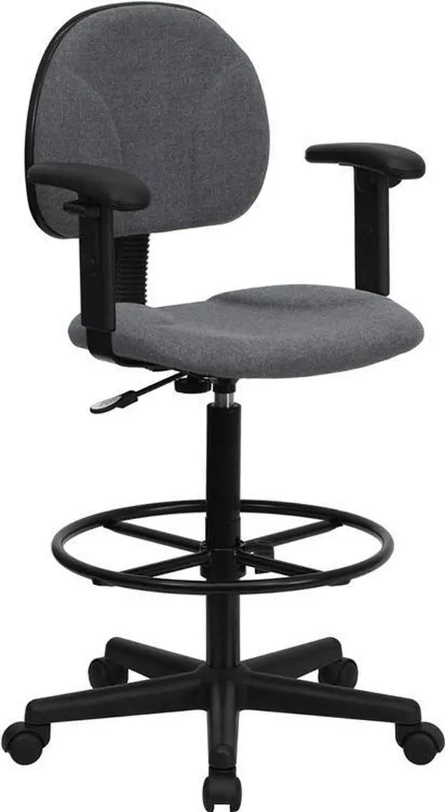 Alt view image 15 of 20 - Flash Furniture BT-659-GRY-ARMS-GG Gray Fabric Multi-Functional Ergonomic Drafting Stool with Arms