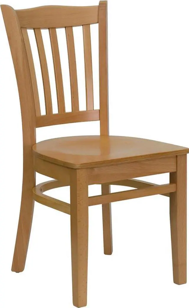 Main image of Flash Furniture XU-DGW0008VRT-WAL-BLKV-GG Hercules Series Walnut Finished Vertical Slat Back Wooden Restaurant Chair with Black Vinyl Seat