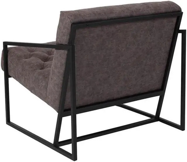 Alt view image 5 of 20 - HERCULES Madison Series Retro Gray LeatherSoft Tufted Lounge Chair