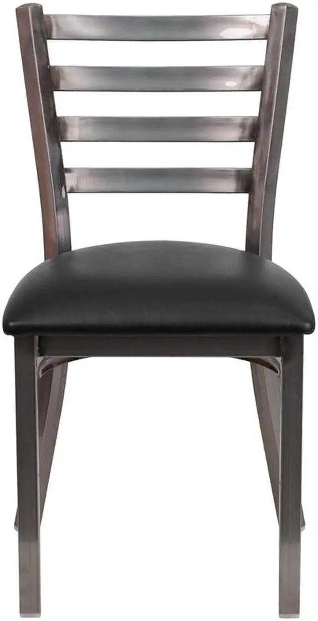 Alt view image 12 of 19 - Flash Furniture Hercules Series Clear Coated Ladder Back Metal Restaurant Chair with Vinyl Seat, Black