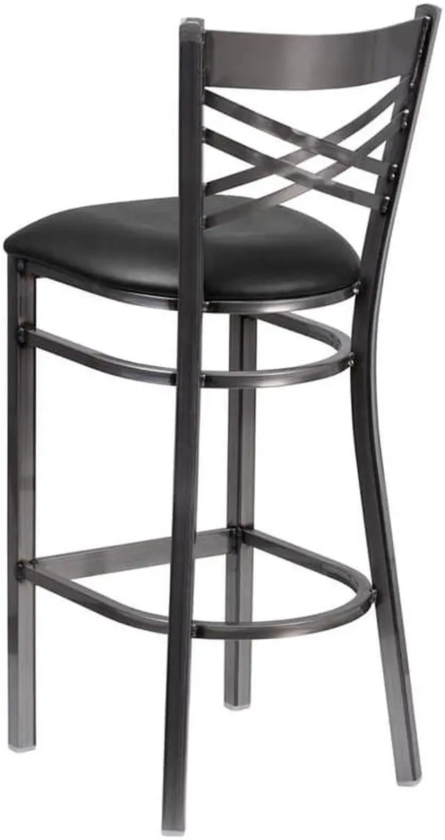 Alt view image 3 of 8 - Flash Furniture HERCULES Series Clear Coated ''X'' Back Metal Restaurant Barstool - Black Vinyl Seat