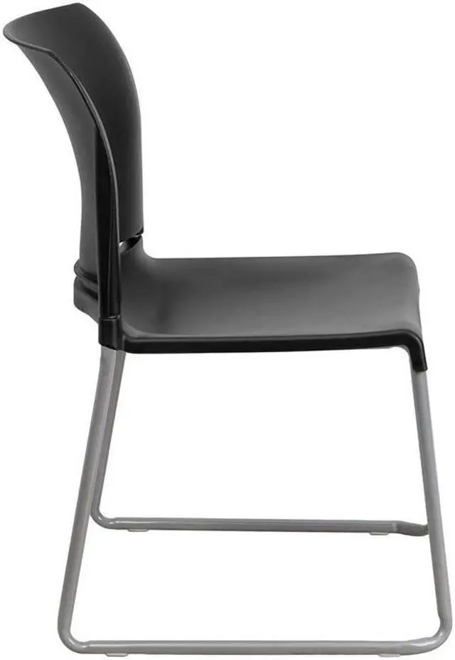 Alt view image 20 of 20 - HERCULES Series 880 lb. Capacity Black Full Back Contoured Stack Chair with Gray Powder Coated Sled Base