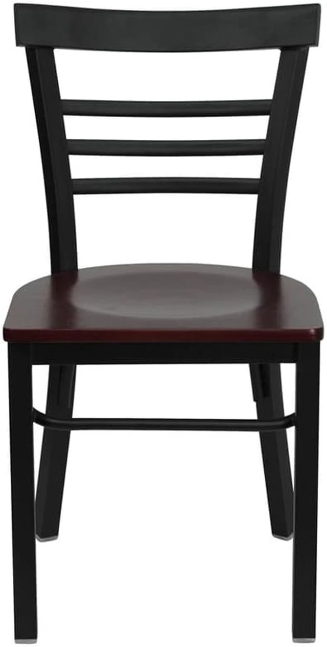 Alt view image 4 of 6 - Flash Furniture XU-DG6Q6B1LAD-MAHW-GG Hercules Series Black Ladder Back Metal Restaurant Chair with Mahogany Wood Seat