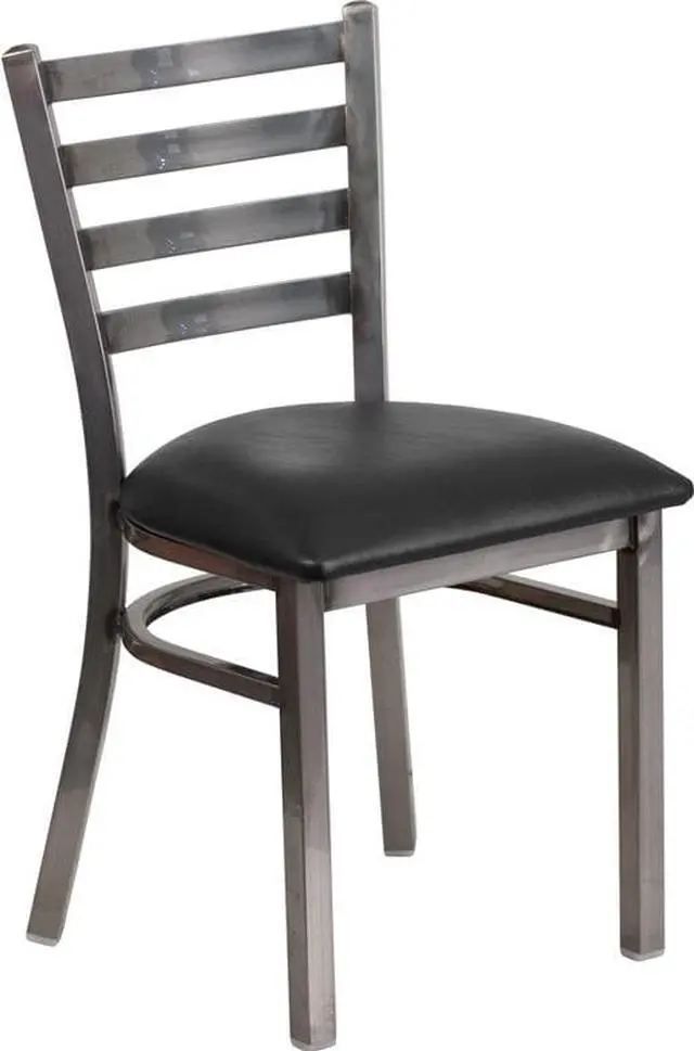Alt view image 9 of 19 - Flash Furniture Hercules Series Clear Coated Ladder Back Metal Restaurant Chair with Vinyl Seat, Black