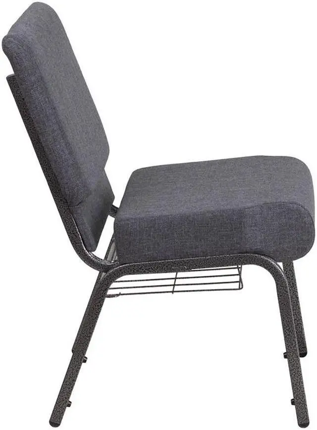 Alt view image 13 of 20 - HERCULES Series 21''W Church Chair in Dark Gray Fabric with Book Rack - Silver Vein Frame