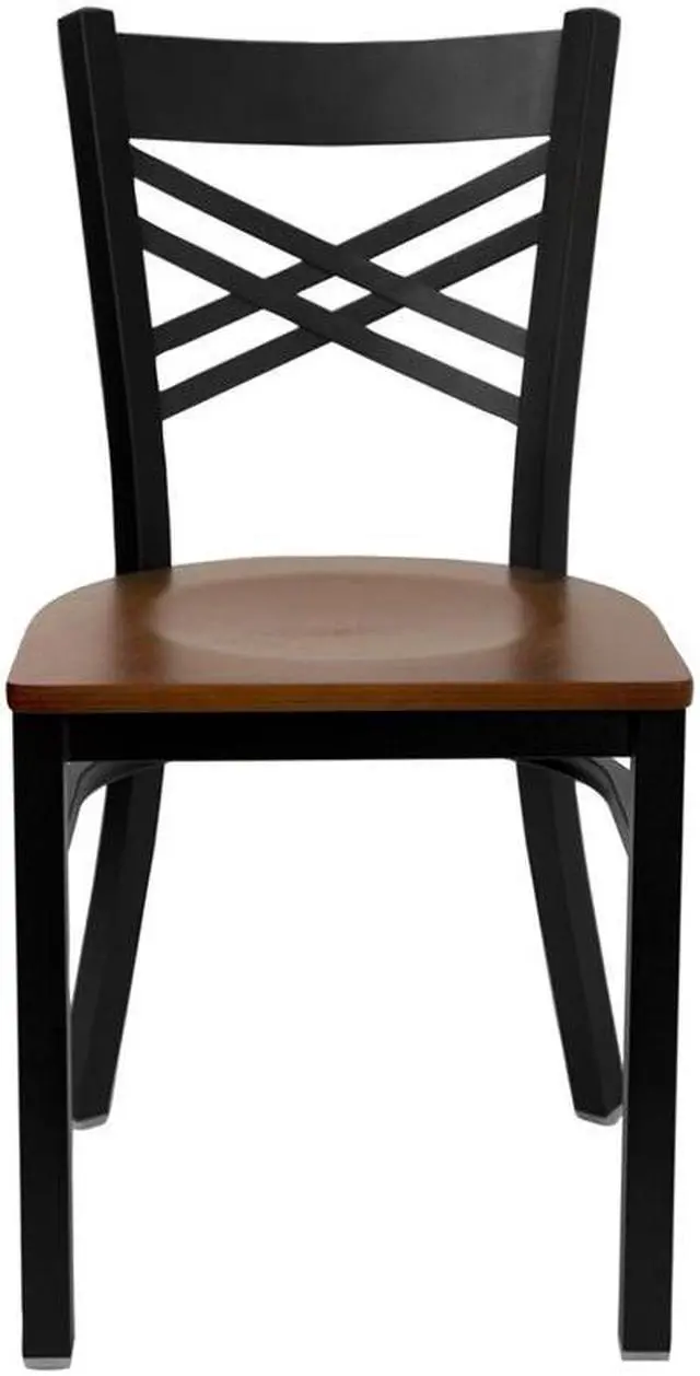 Alt view image 11 of 20 - HERCULES Series Black ''X'' Back Metal Restaurant Chair - Cherry Wood Seat