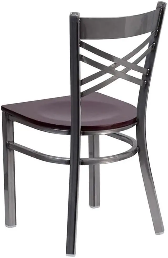 Alt view image 3 of 20 - Flash Furniture HERCULES Series Clear Coated ''X'' Back Metal Restaurant Chair - Mahogany Wood Seat