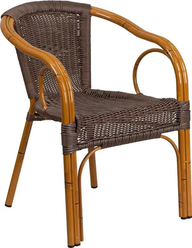 Alt view image 19 of 20 - Flash Furniture Cadiz Series Bamboo Patio Chair Dark Brown Rattan/Red Bamboo-Aluminum Frame (SDAAD632009D2)