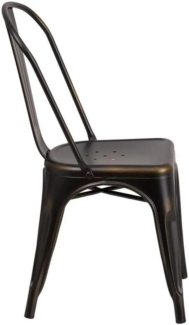 Alt view image 11 of 20 - Flash Furniture Distressed Metal Indoor Stackable Chair, Copper