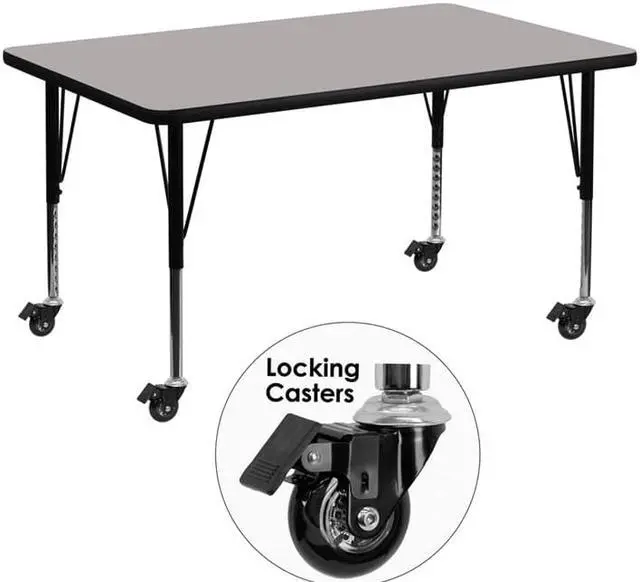 Main image of Flash Furniture Mobile 30 by 48-Inch Rectangular Activity Table with 1.25-Inch Thick High Pressure Grey Laminate Top and Height Adjustable Pre-School Legs