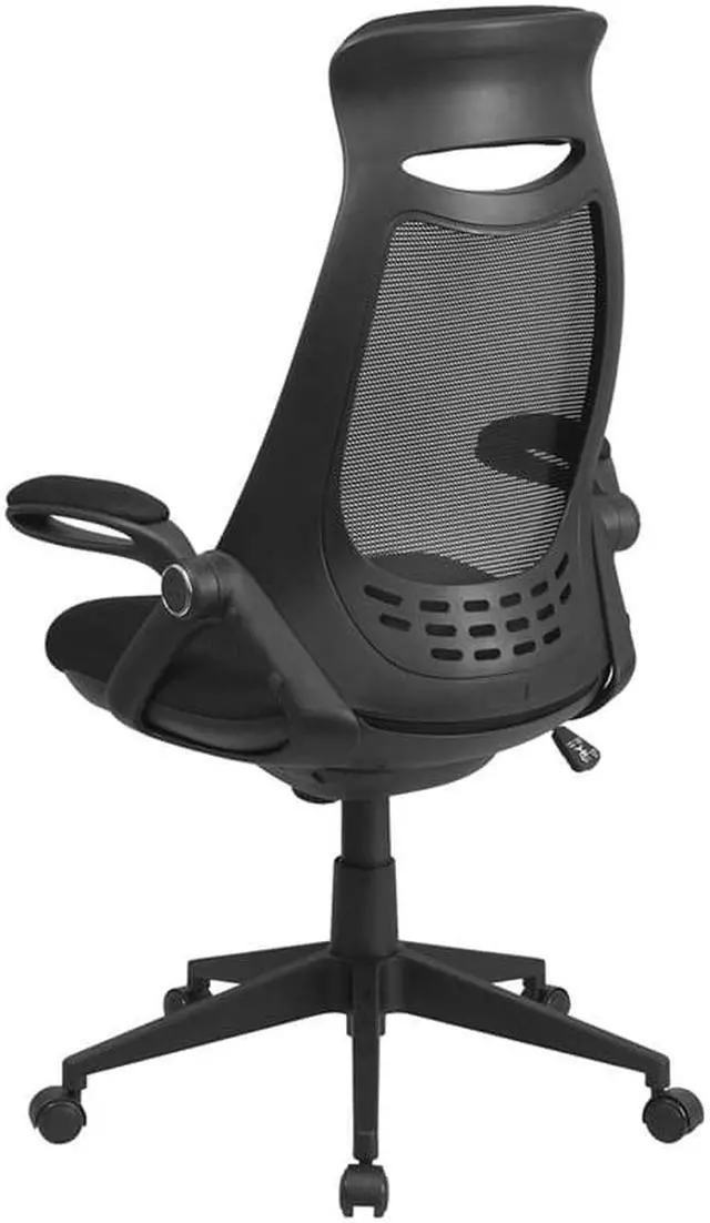 Alt view image 3 of 16 - Ivan High Back Black Mesh Executive Swivel Office Chair with Flip-Up Arms