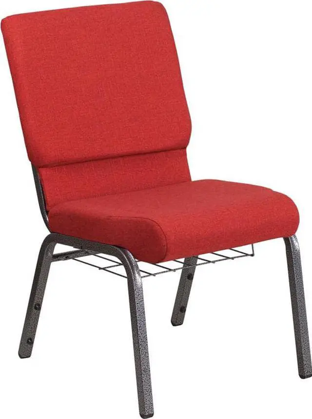 Main image of Flash Furniture Hercules Series 18.5''W Red Fabric Church Chair with 4.25'' Thick Seat, Cup Book Rack - Silver Vein Frame