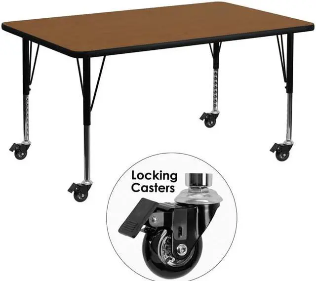 Main image of Flash Furniture Mobile 24 by 48-Inch Rectangular Activity Table with 1.25-Inch Thick High Pressure Oak Laminate Top and Height Adjustable Pre-School Legs