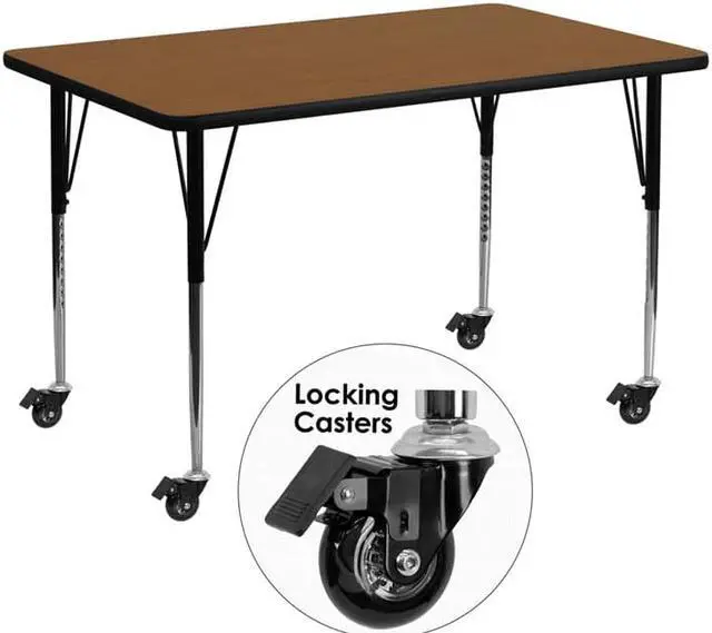 Main image of Flash Furniture Mobile 24 by 48-Inch Rectangular Activity Table with 1.25-Inch Thick High Pressure Oak Laminate Top and Standard Height Adjustable Legs