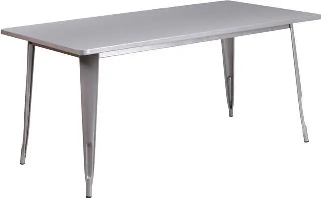 Alt view image 6 of 17 - Commercial Grade 31.5" x 63" Rectangular Silver Metal Indoor-Outdoor Table
