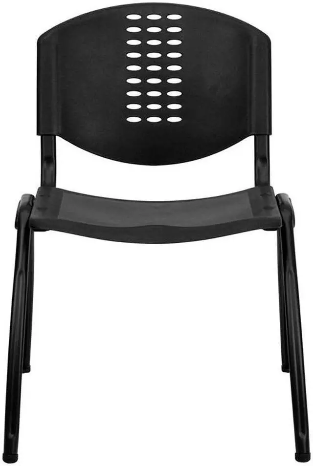 Alt view image 15 of 20 - HERCULES Series 880 lb. Capacity Black Plastic Stack Chair with Oval Cutout Back and Black Frame