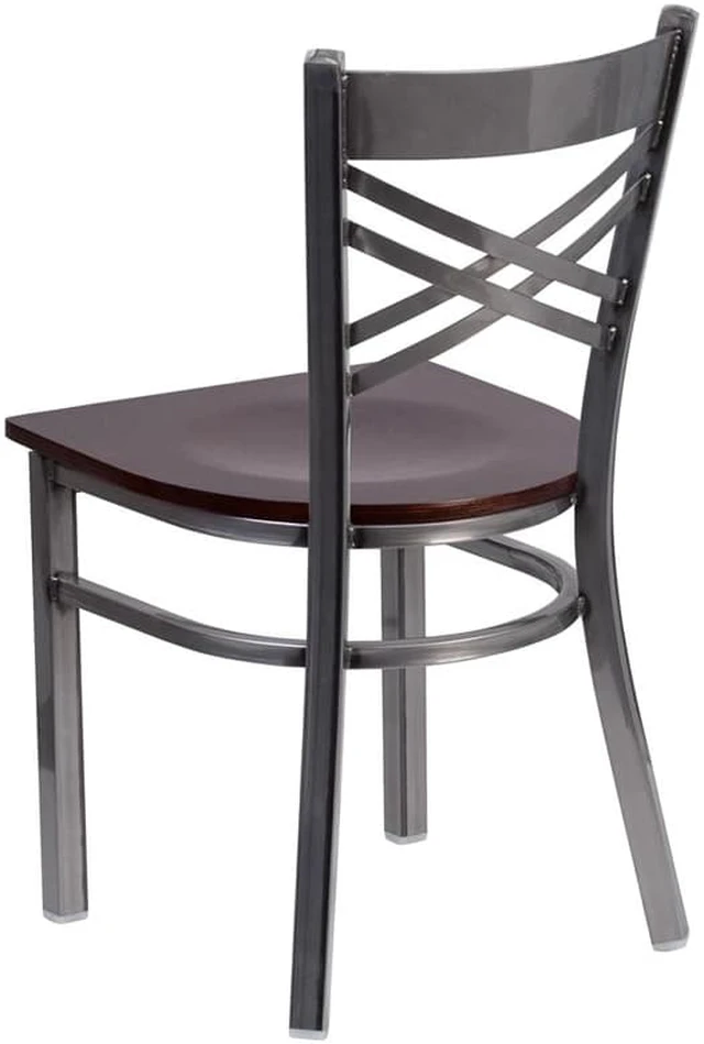 Alt view image 3 of 20 - Flash Furniture HERCULES Series Clear Coated ''X'' Back Metal Restaurant Chair - Walnut Wood Seat