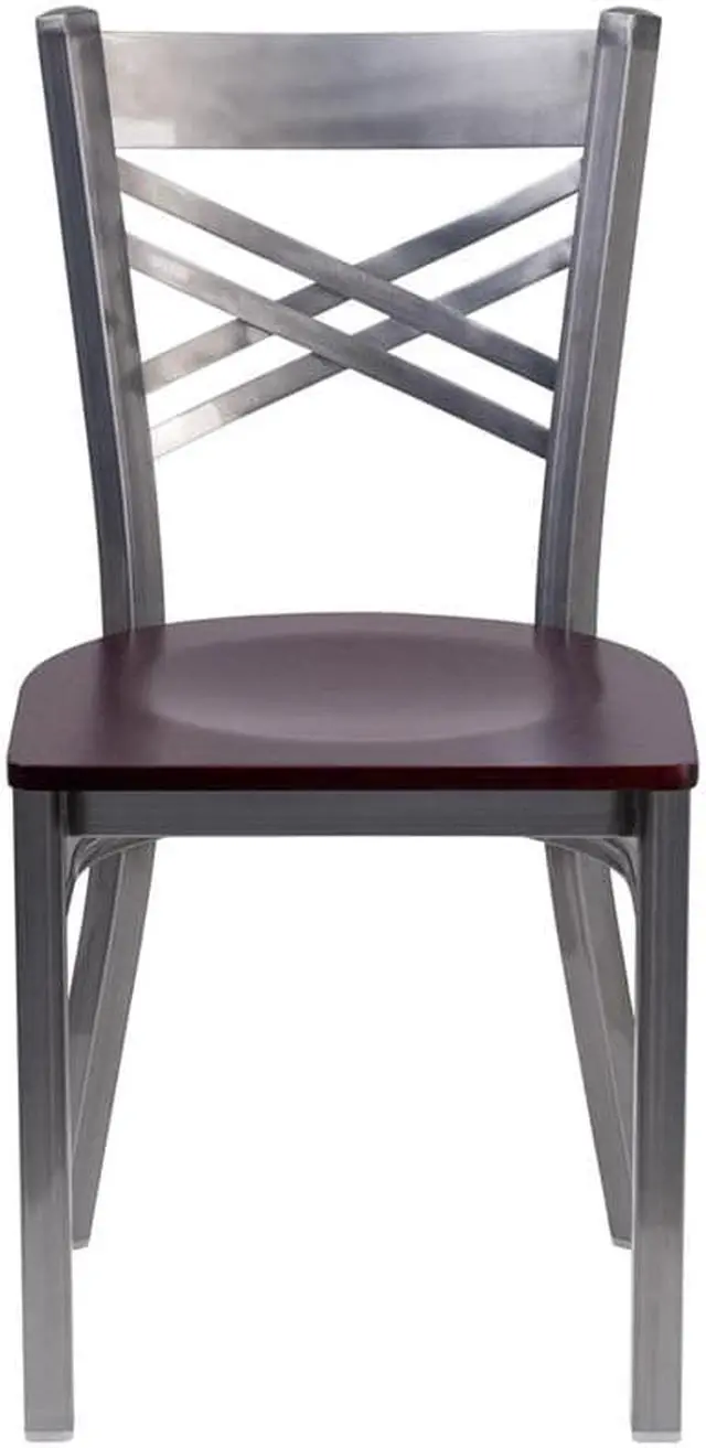 Alt view image 4 of 20 - Flash Furniture HERCULES Series Clear Coated ''X'' Back Metal Restaurant Chair - Mahogany Wood Seat