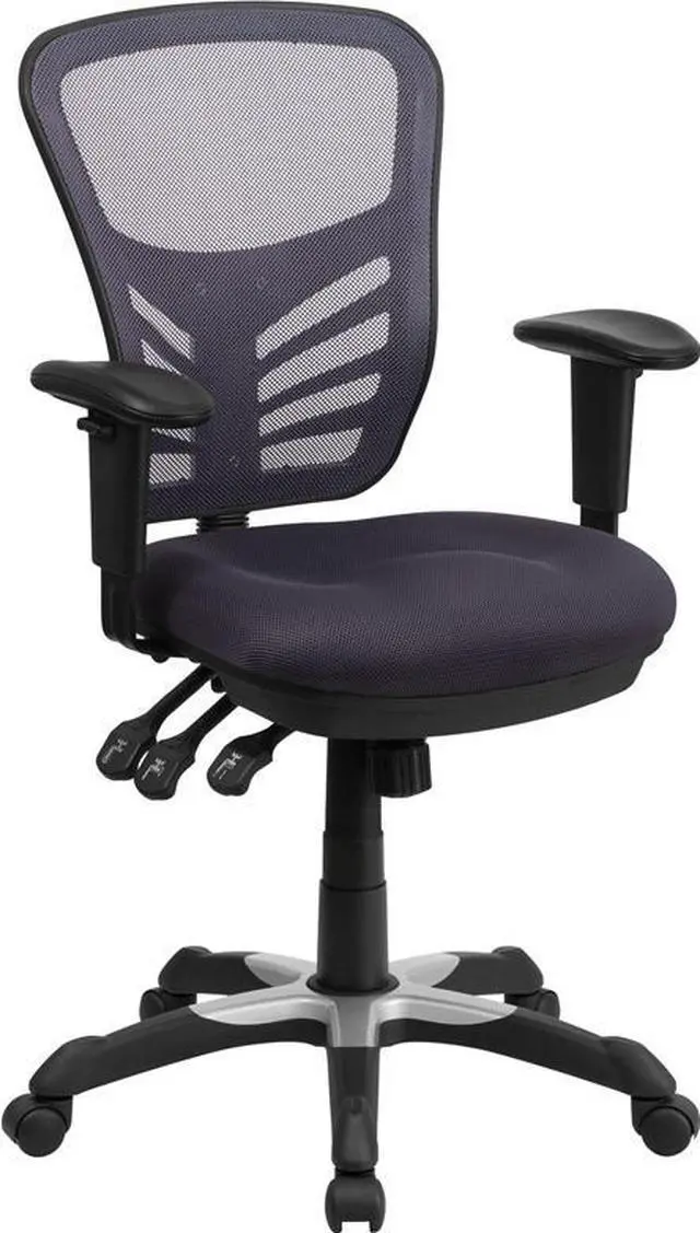 Alt view image 19 of 20 - Mid-Back Dark Gray Mesh Swivel Task Chair with Triple Paddle Control