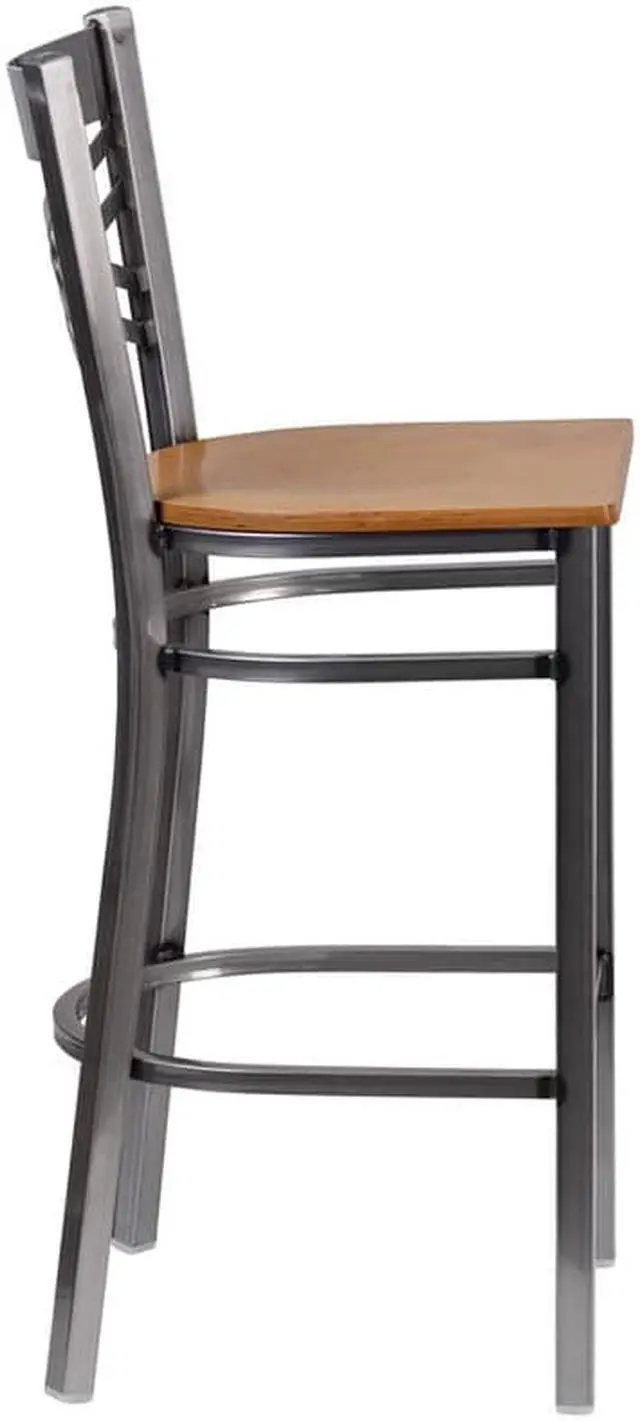 Alt view image 2 of 8 - Flash Furniture HERCULES Series Clear Coated ''X'' Back Metal Restaurant Barstool - Natural Wood Seat