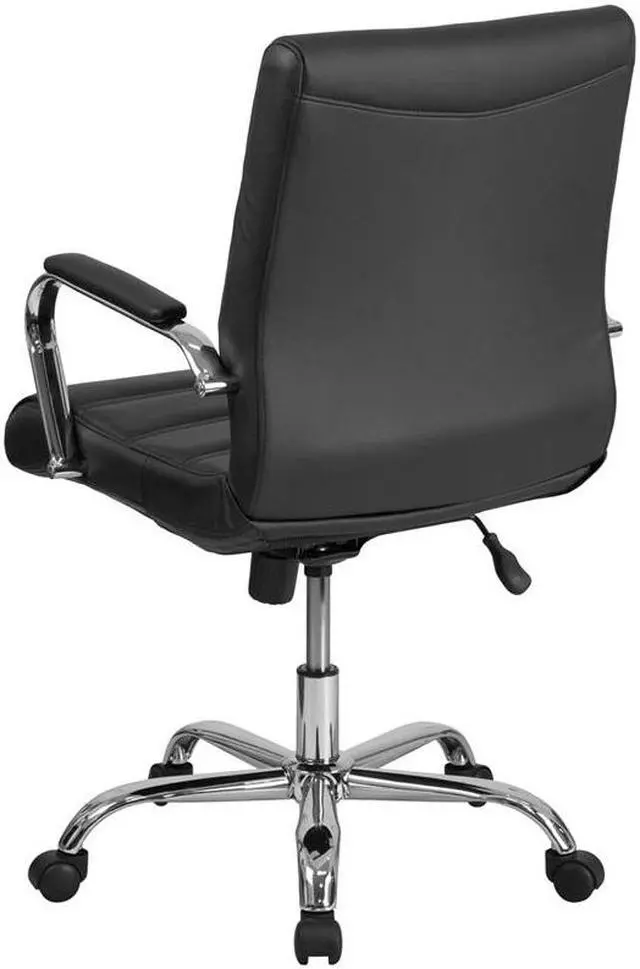 Alt view image 8 of 20 - Mid-Back Black Leather Executive Swivel Chair with Chrome Base and Arms
