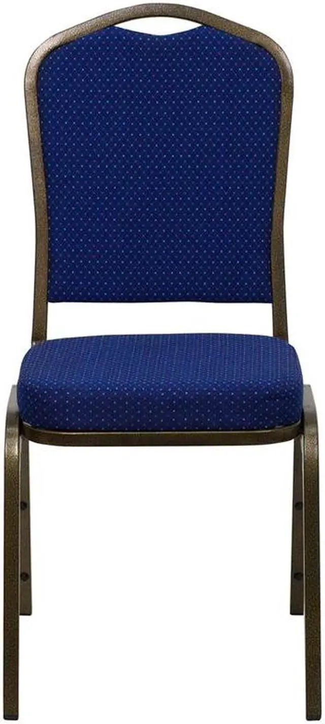 Alt view image 15 of 20 - HERCULES Series Crown Back Stacking Banquet Chair in Navy Blue Patterned Fabric - Gold Vein Frame