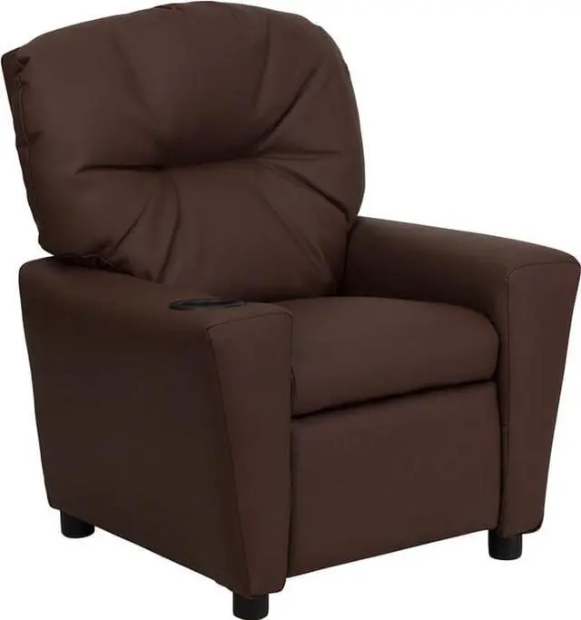 Alt view image 8 of 20 - Flash Furniture BT-7950-KID-BRN-LEA-GG Contemporary Brown Leather Kids Recliner with Cup Holder