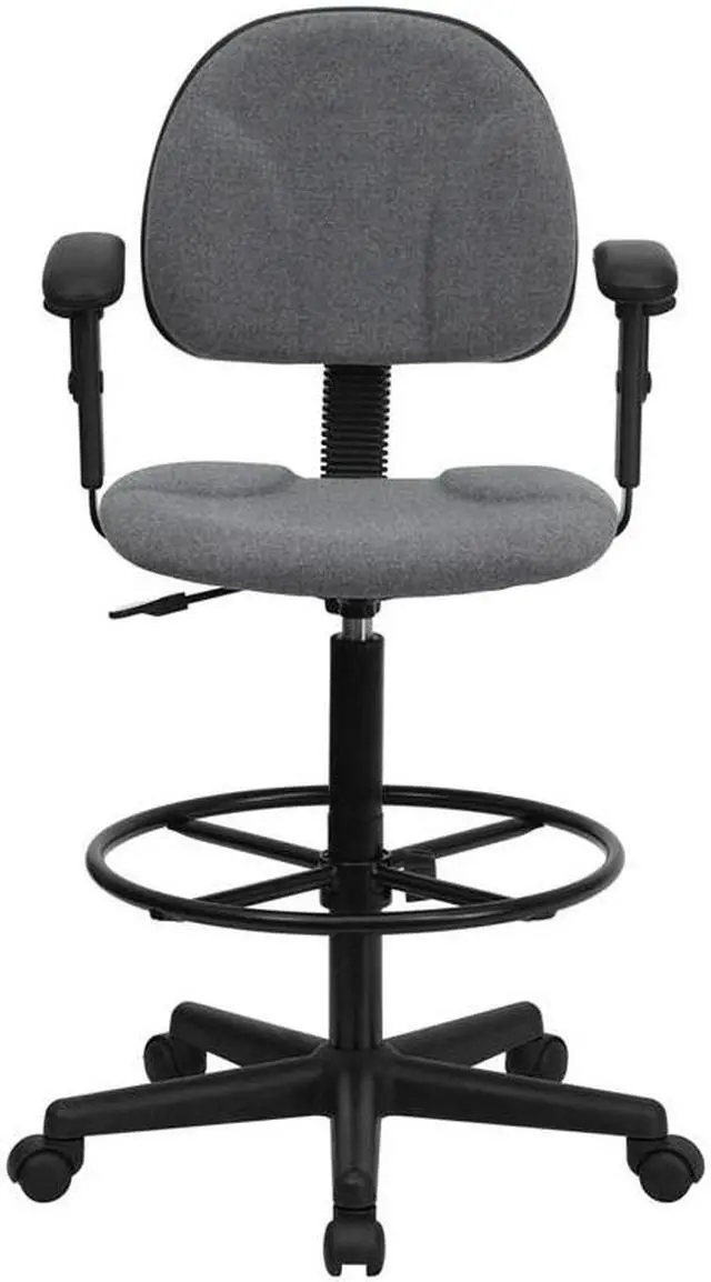 Alt view image 18 of 20 - Flash Furniture BT-659-GRY-ARMS-GG Gray Fabric Multi-Functional Ergonomic Drafting Stool with Arms