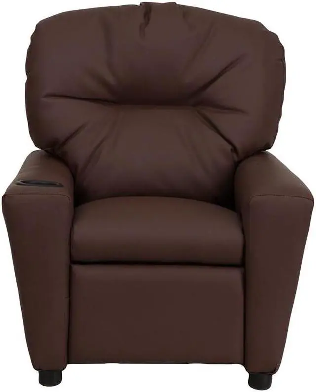 Alt view image 11 of 20 - Flash Furniture BT-7950-KID-BRN-LEA-GG Contemporary Brown Leather Kids Recliner with Cup Holder