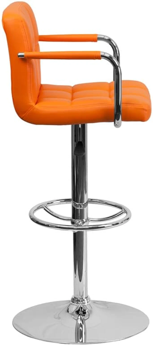 Alt view image 11 of 20 - Contemporary Orange Quilted Vinyl Adjustable Height Barstool with Arms and Chrome Base
