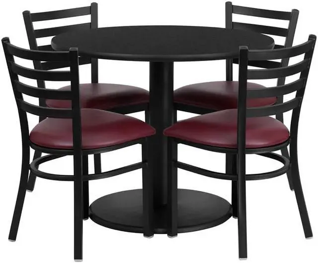 Main image of Flash Furniture 36" Round Black Laminate Table Set with 4 Ladder Back Metal Chairs with Burgundy Vinyl Seat