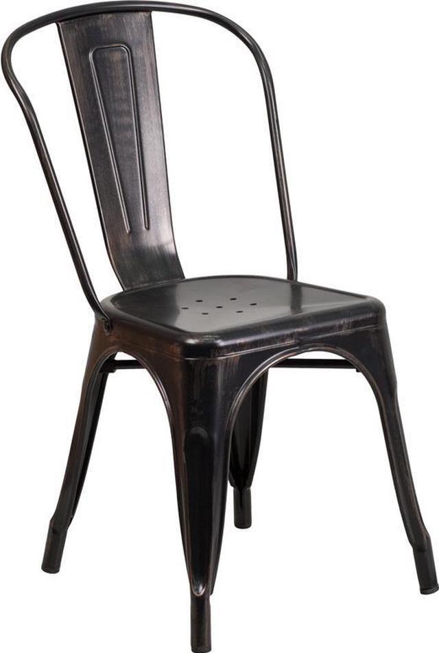 Alt view image 20 of 20 - Commercial Grade Black-Antique Gold Metal Indoor-Outdoor Stackable Chair