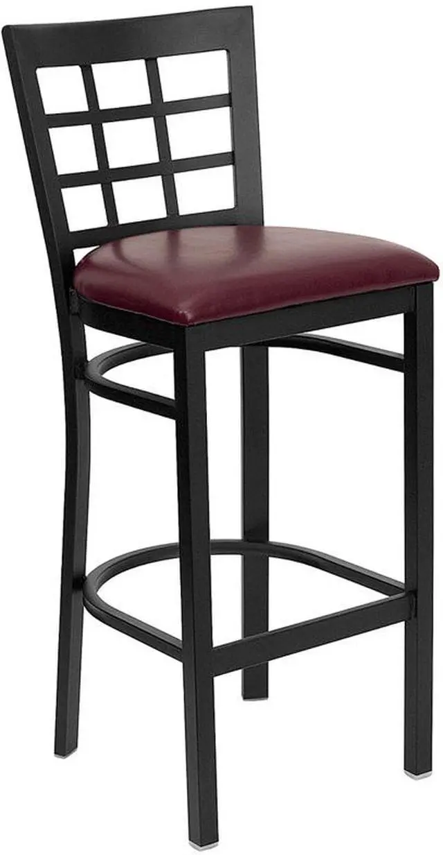 Alt view image 5 of 15 - HERCULES Series Black Window Back Metal Restaurant Barstool - Burgundy Vinyl Seat