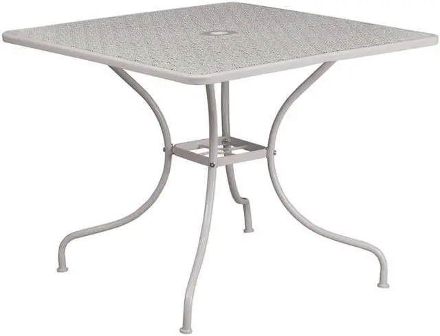 Alt view image 10 of 20 - Commercial Grade 35.5" Square Light Gray Indoor-Outdoor Steel Patio Table