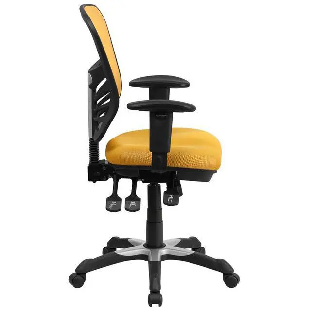 Alt view image 5 of 7 - Flash Furniture HL-0001-YEL-GG Mid-Back Yellow & Orange Mesh Multifunction Executive Swivel Chair with Adjustable Arms