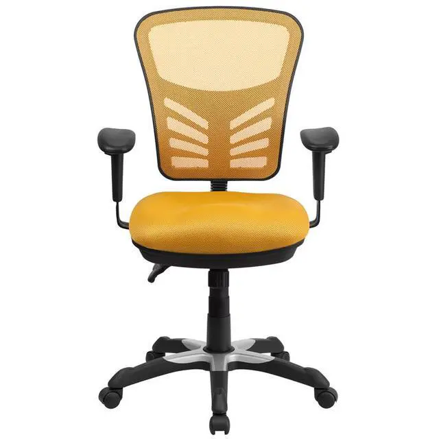 Alt view image 7 of 7 - Flash Furniture HL-0001-YEL-GG Mid-Back Yellow & Orange Mesh Multifunction Executive Swivel Chair with Adjustable Arms