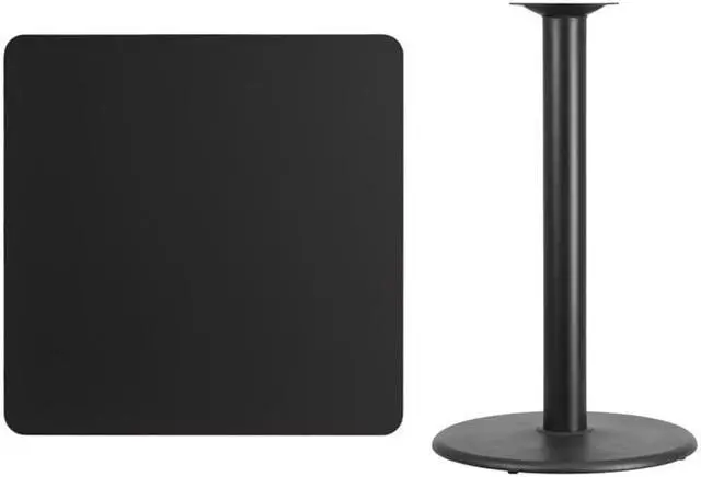Alt view image 6 of 12 - 36'' Square Black Laminate Table Top with 24'' Round Bar Height Table Base