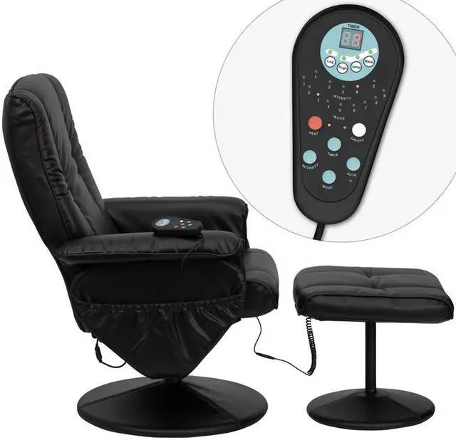 Alt view image 17 of 20 - Massaging Adjustable Recliner and Ottoman with Wrapped Base in Black LeatherSoft