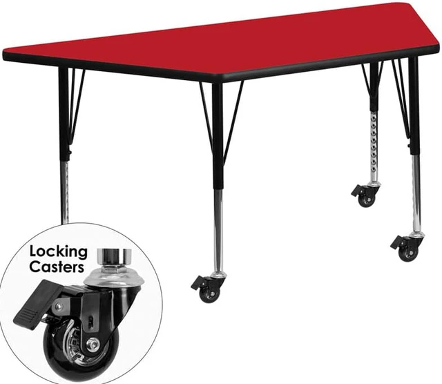 Main image of Flash Furniture Mobile 24 by 48-Inch Trapezoid Activity Table with 1.25-Inch Thick High Pressure Red Laminate Top and Height Adjustable Pre-School Legs
