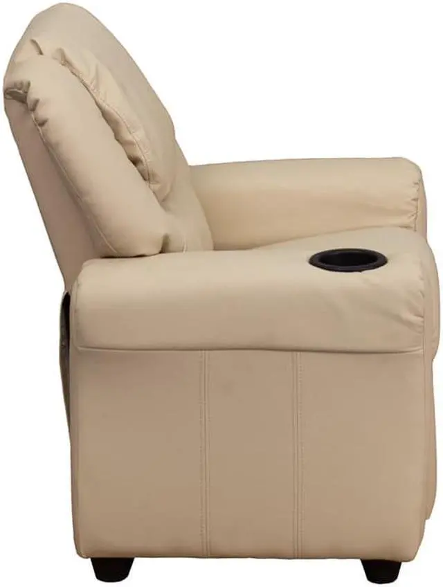 Alt view image 11 of 20 - Flash Furniture DG-ULT-KID-BGE-GG Contemporary Beige Vinyl Kids Recliner with Cup Holder and Headrest