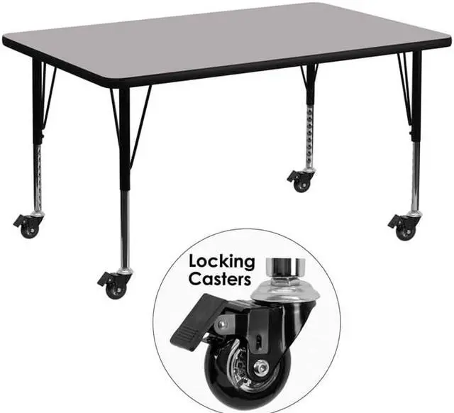 Alt view image 4 of 6 - Flash Furniture Mobile 30 by 48-Inch Rectangular Activity Table with Grey Thermal Fused Laminate Top and Height Adjustable Pre-School Legs
