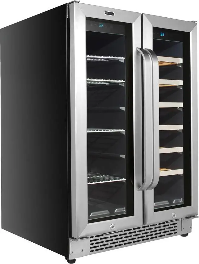 Alt view image 2 of 12 - Whynter 24 Inch Built-In French Door Dual Zone 20 Bottle Wine Refrigerator 60 Can Beverage Center
