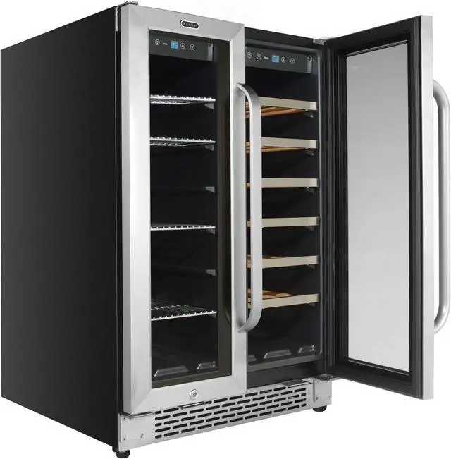 Alt view image 3 of 12 - Whynter 24 Inch Built-In French Door Dual Zone 20 Bottle Wine Refrigerator 60 Can Beverage Center