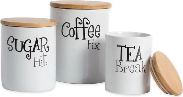 Main image of DII White Coffee/Sugar/Tea Ceramic Canister (Set of 3)
