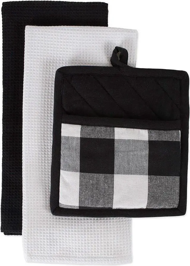 Main image of DII Black Buffalo Check Potholder & Dishtowel Kitchen Set