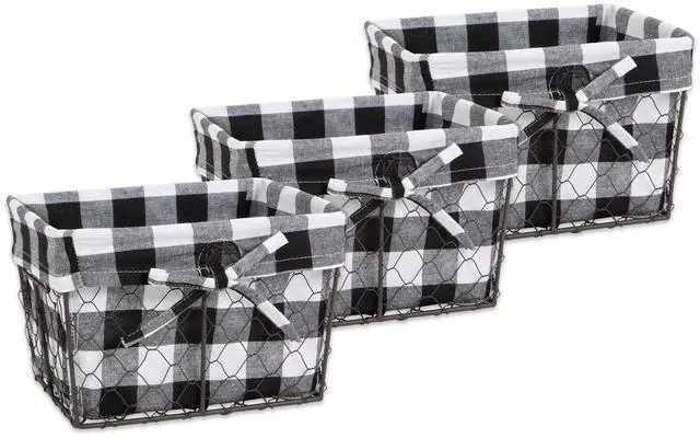 Main image of DII Small Vintage Grey Chicken Wire Black White Check Liner Basket (Set of 3)
