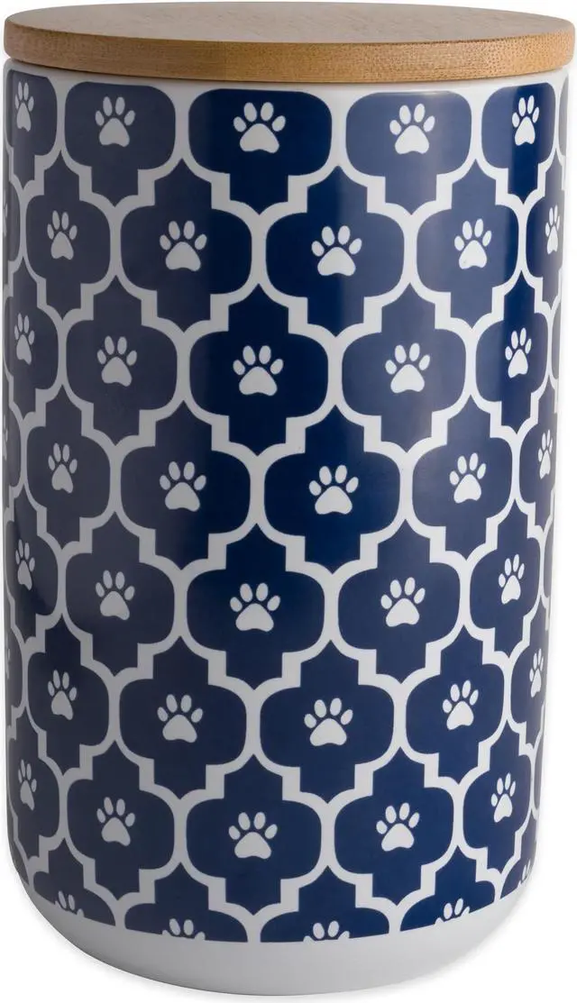Main image of DII Nautical Blue Paw Lattice Print Ceramic Treat Canister