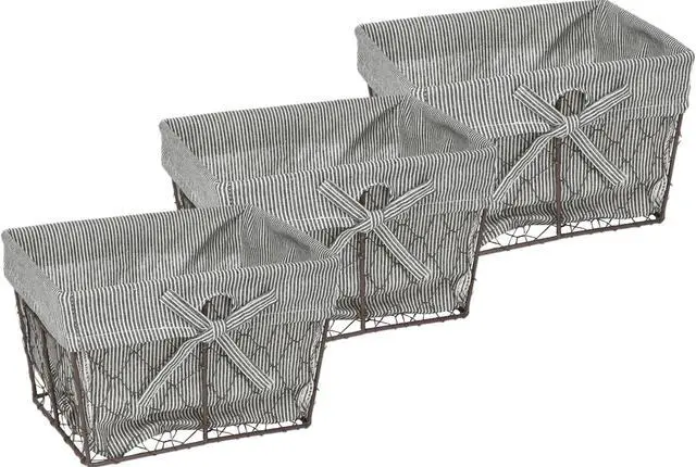 Main image of DII Chicken Wire Small Basket (Set of 3) Ticking