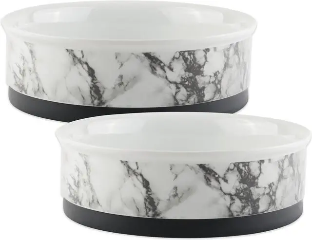 Main image of DII Pet Bowl White Marble Large 7.5dx2.4h (Set of 2)